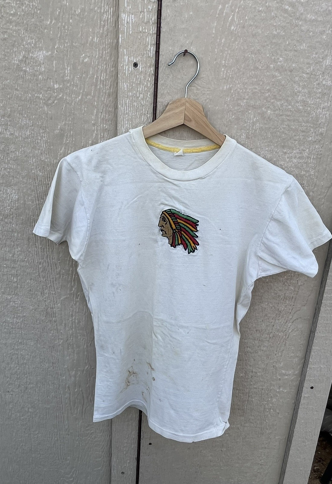 Vintage 60s Native American Chief Head T Shirt School BC USA Made Sz S 50s