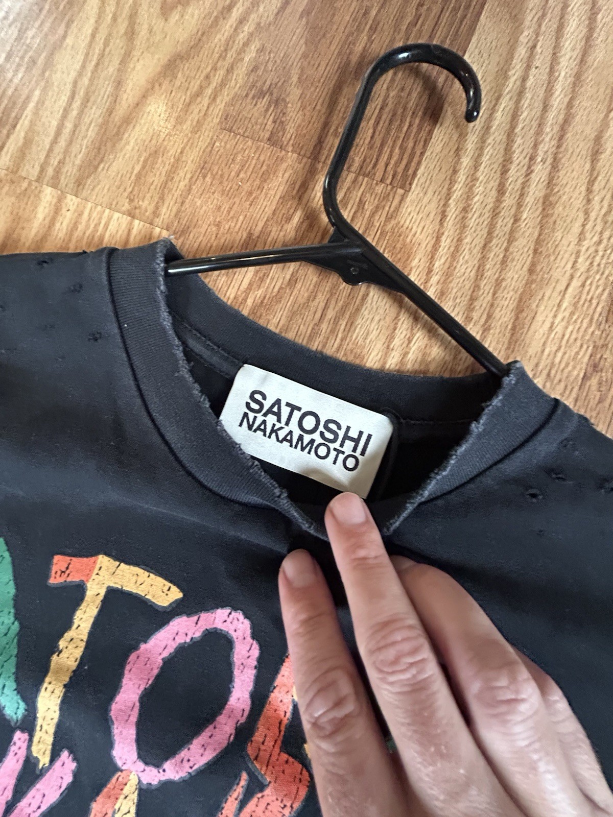 Satoshi Nakamoto “No Savior” Tee Black Cotton Round Neck Men’s Large