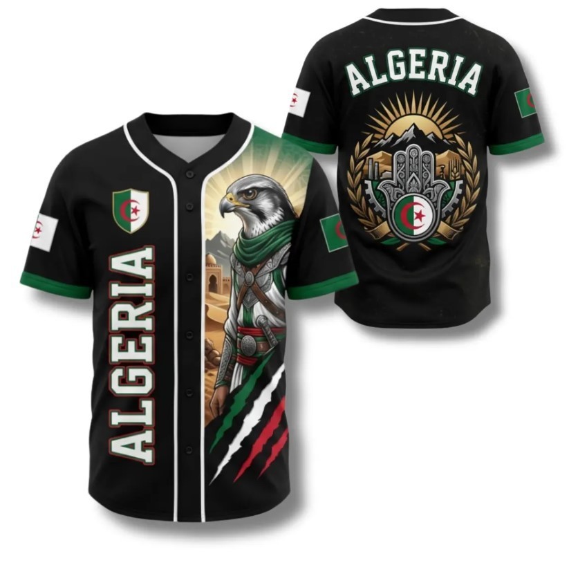 Algeria Baseball Jersey Shirt, Algerian Flag Button Up