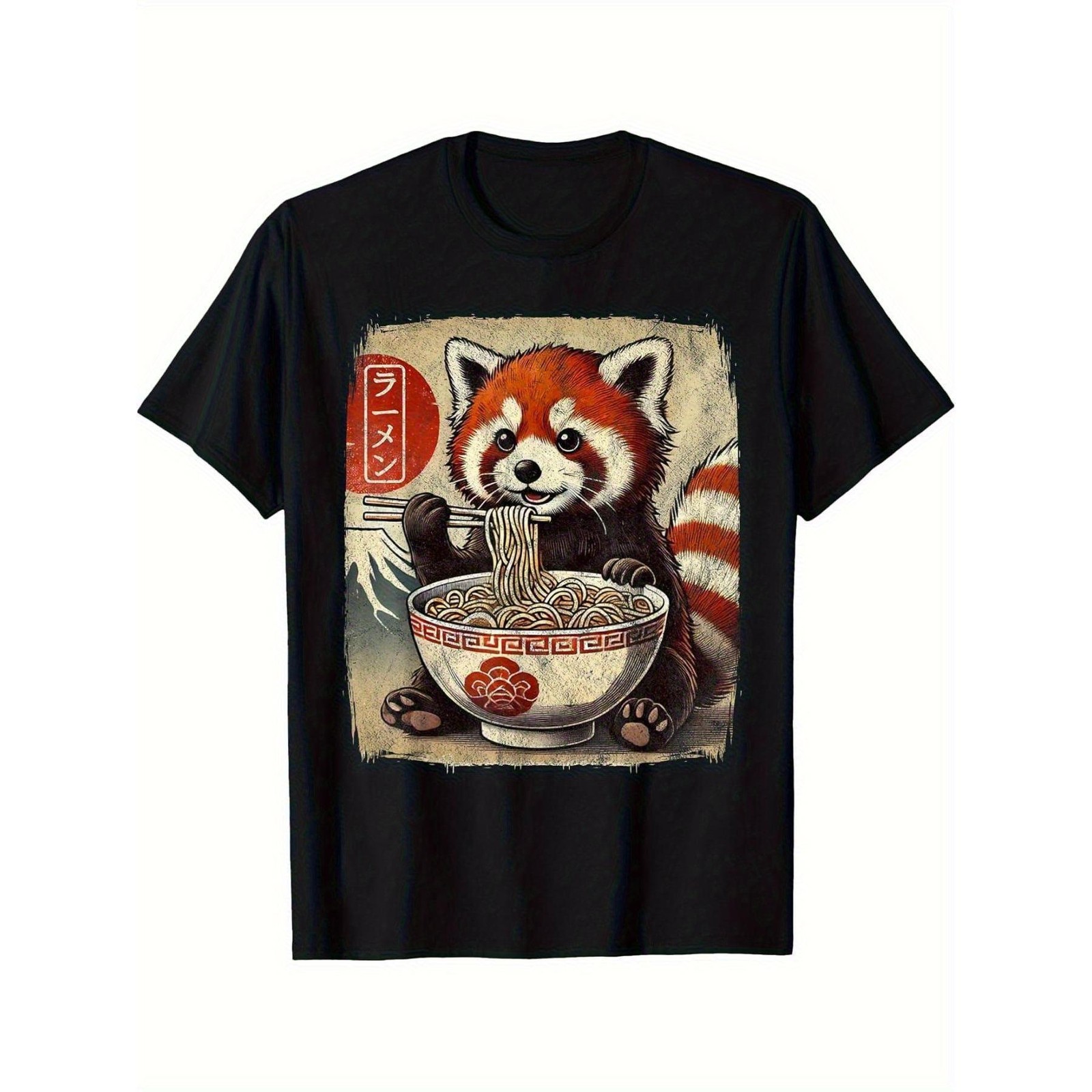 Funny Red Panda Eating Ramen Japanese Kawaii Casual Short Sleeve Unisex Tee