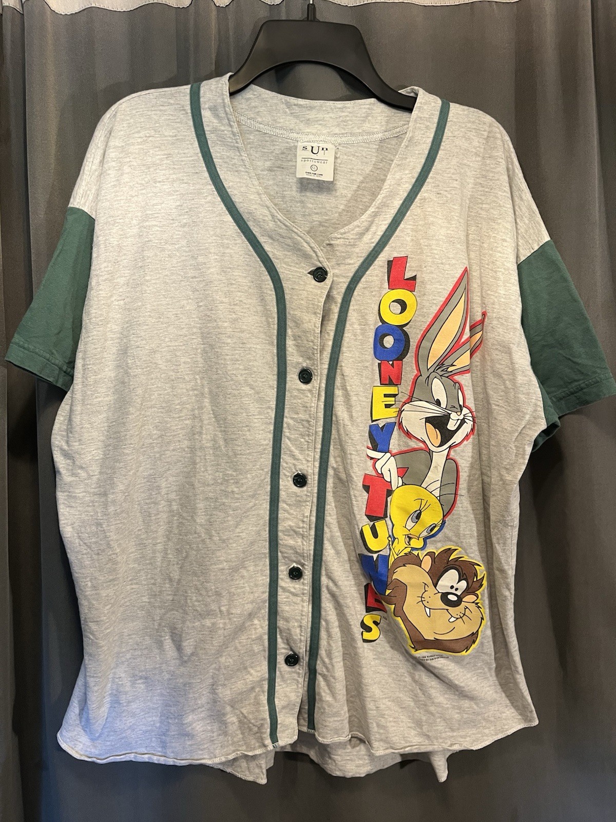 Vintage Looney Tunes Bugs Bunny Tweety Taz 1994 Baseball Jersey Shirt Size XL