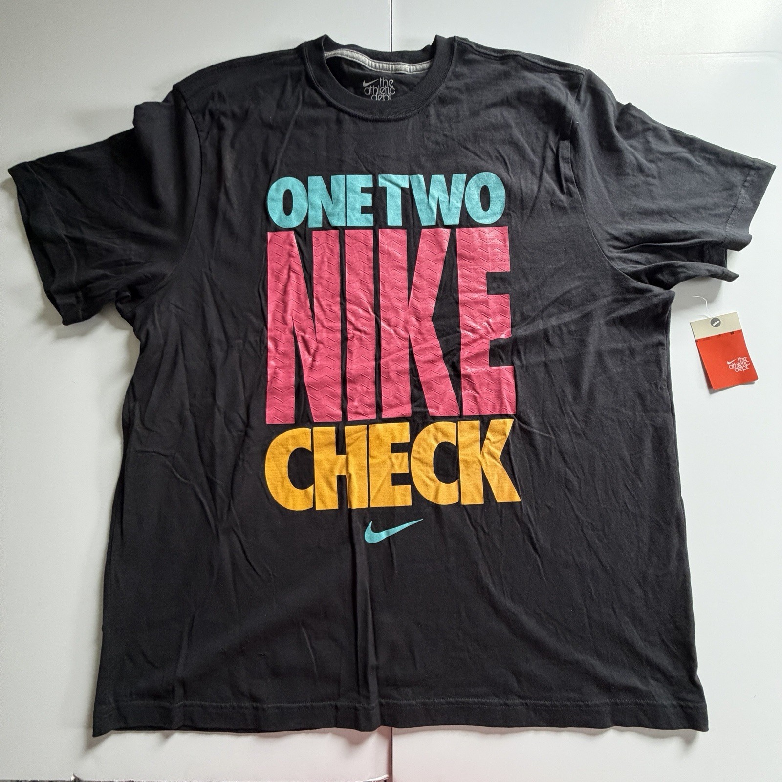 Nike One Two Nike Check T-Shirt Black 2XL Men’s XXLarge Vtg Sportswear NSW