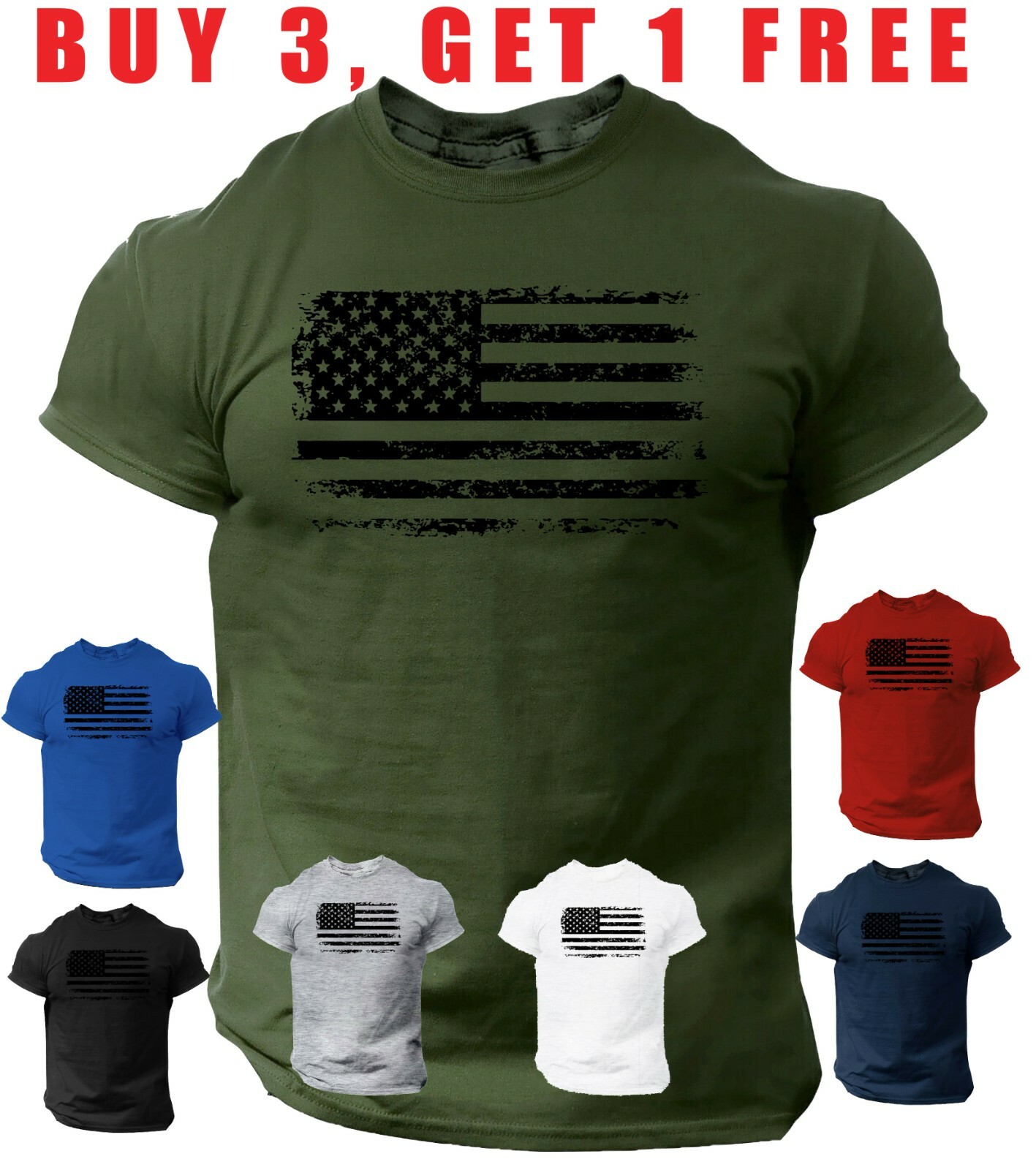 USA Distressed Flag T-Shirt Patriotic American Army Military Tee Shirt
