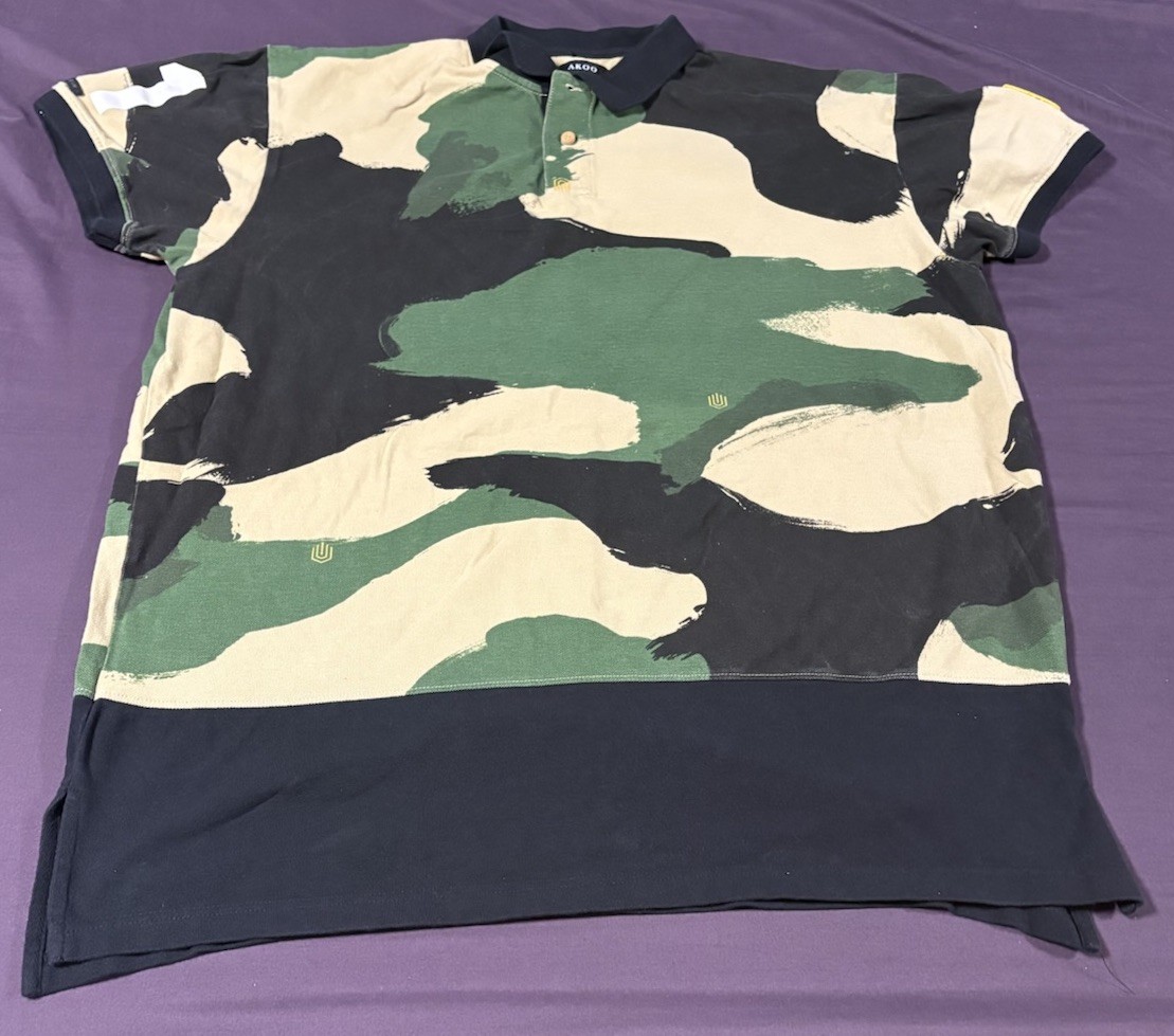 Vintage Polo Shirt T Shirt Large Akoo Camouflage Print Multicoloured Tee 4xl