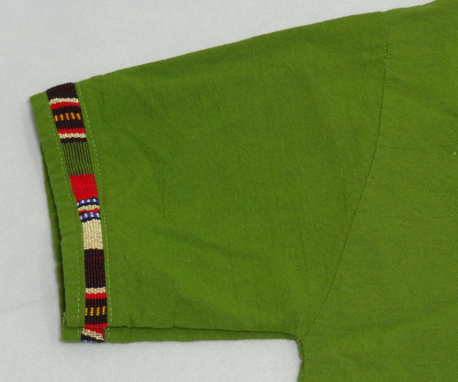 Artisanal Guatemalan Colorful Trim Shirt Green Cotton Mayan Men’s M / Women’s L