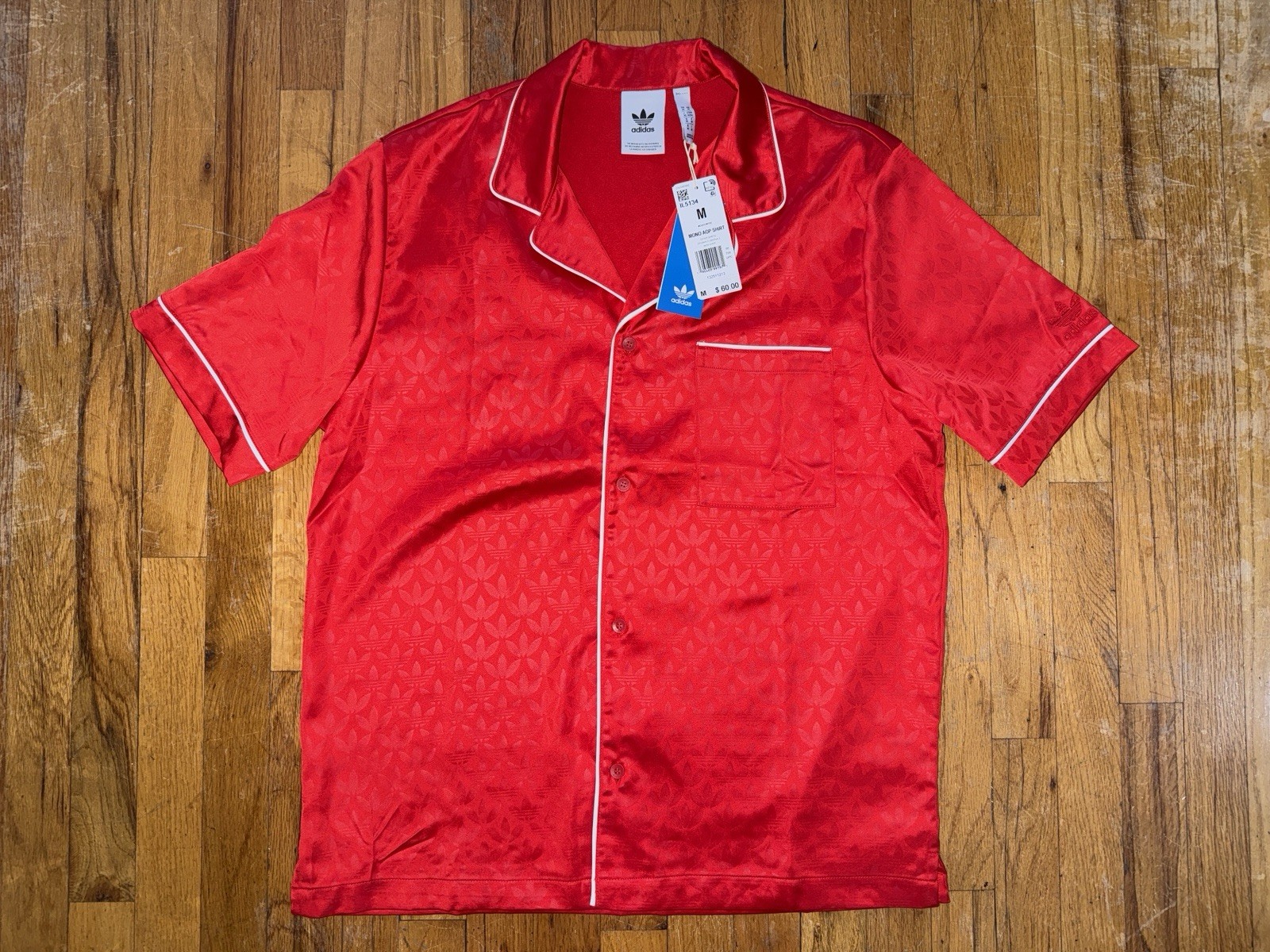 NEW WT Adidas Men’s Satin Shirt Monogram Size MEDIUM Shiny Glanz Button Down