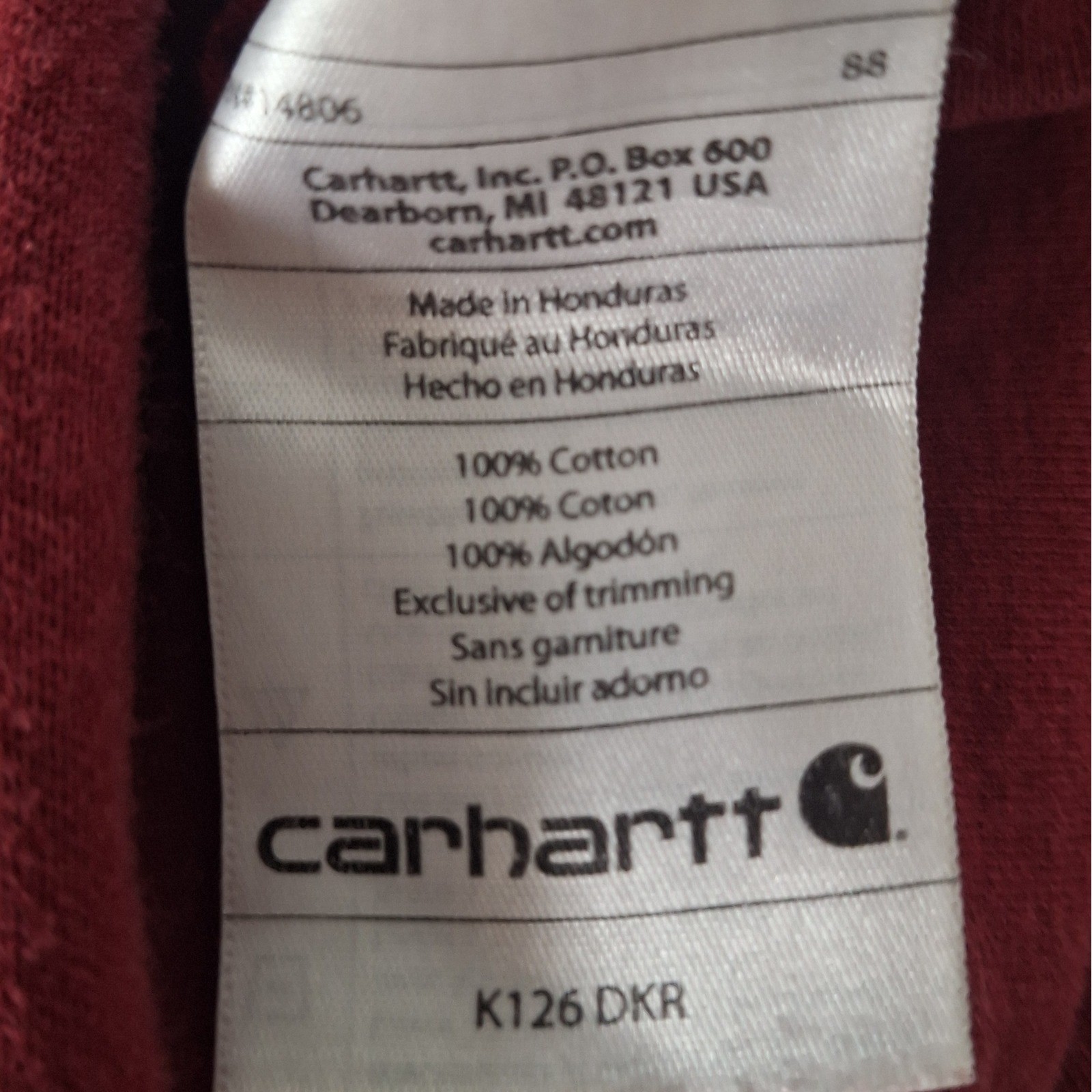 Carhartt Mens Long Sleeve Pocket T-Shirt Maroon Burgundy Original Fit Size M