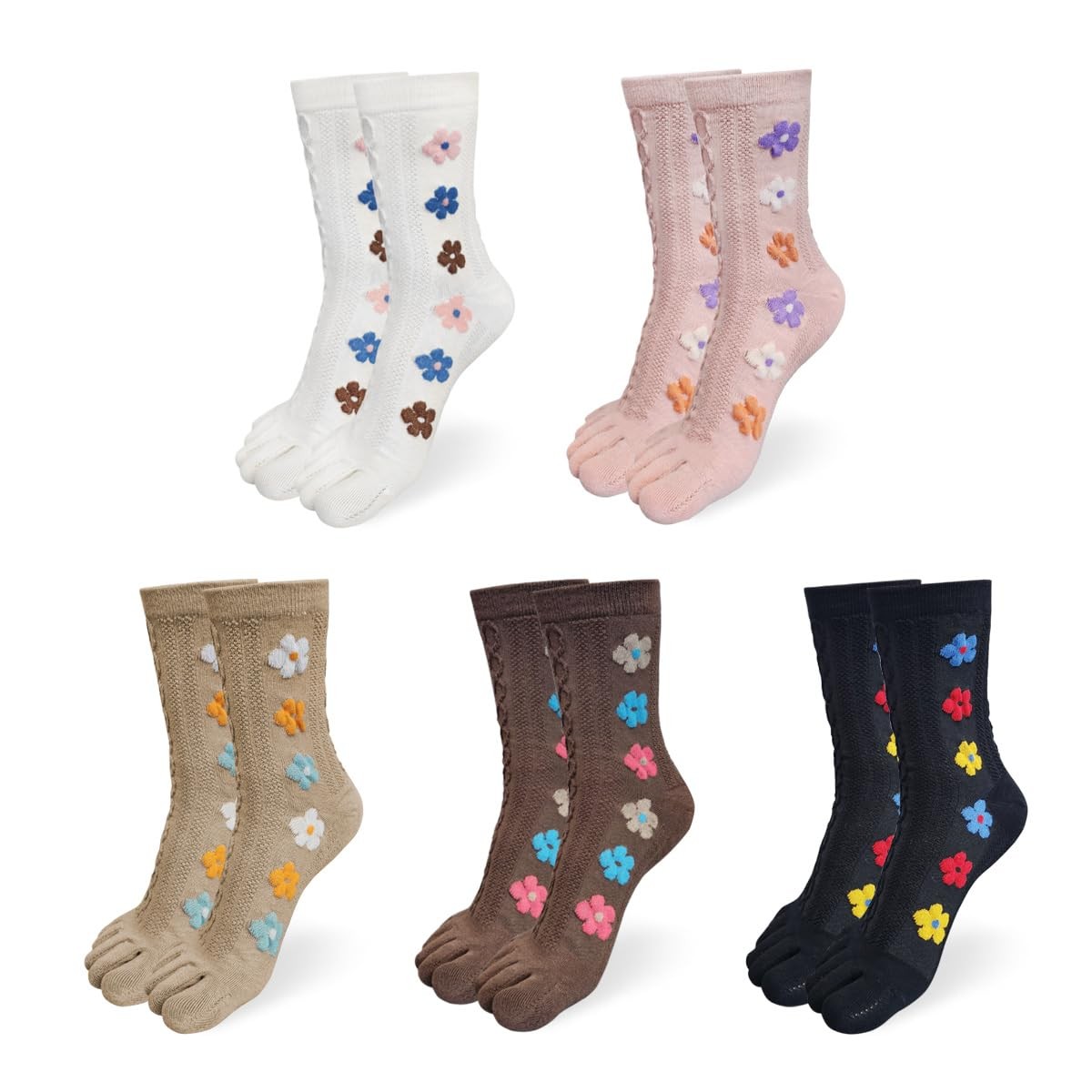 Women Girls Toe Socks Five Fingers Cute Colorful Ankle Athletic Running Cotton