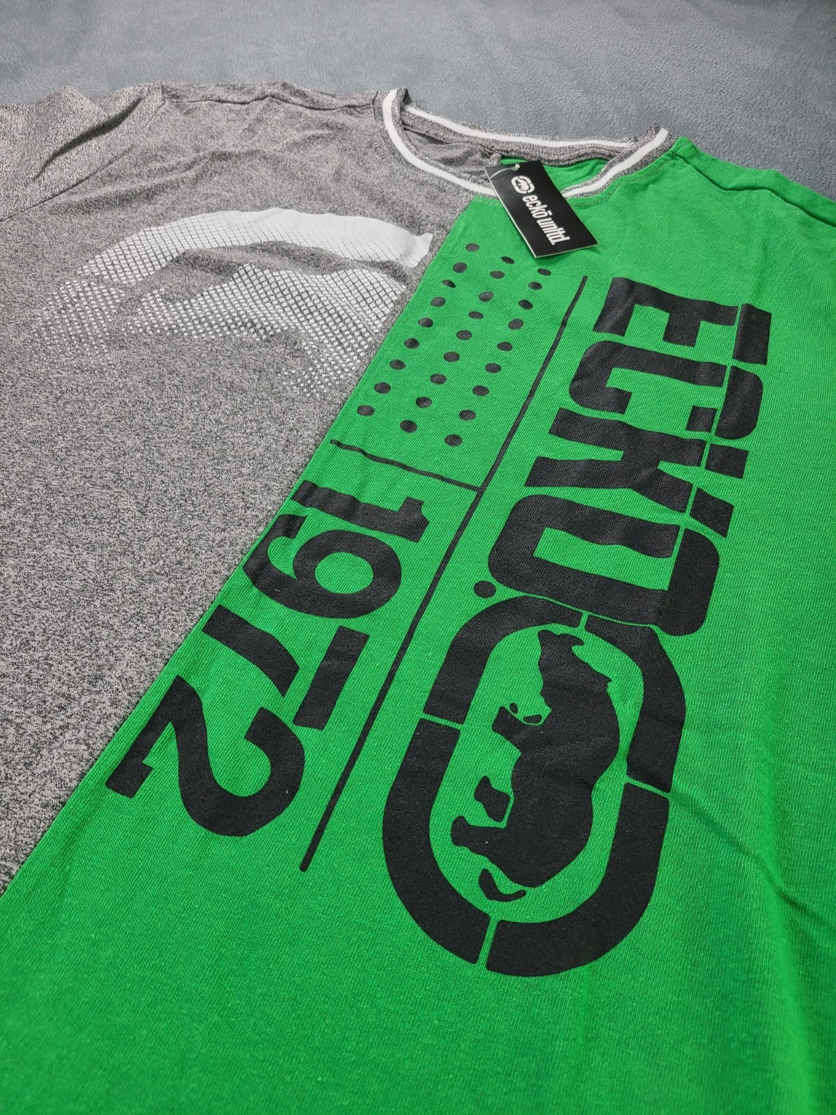 ECKO Unltd. Men’s Color Block Graphic Tee Green/Grey Size Large New With Tags