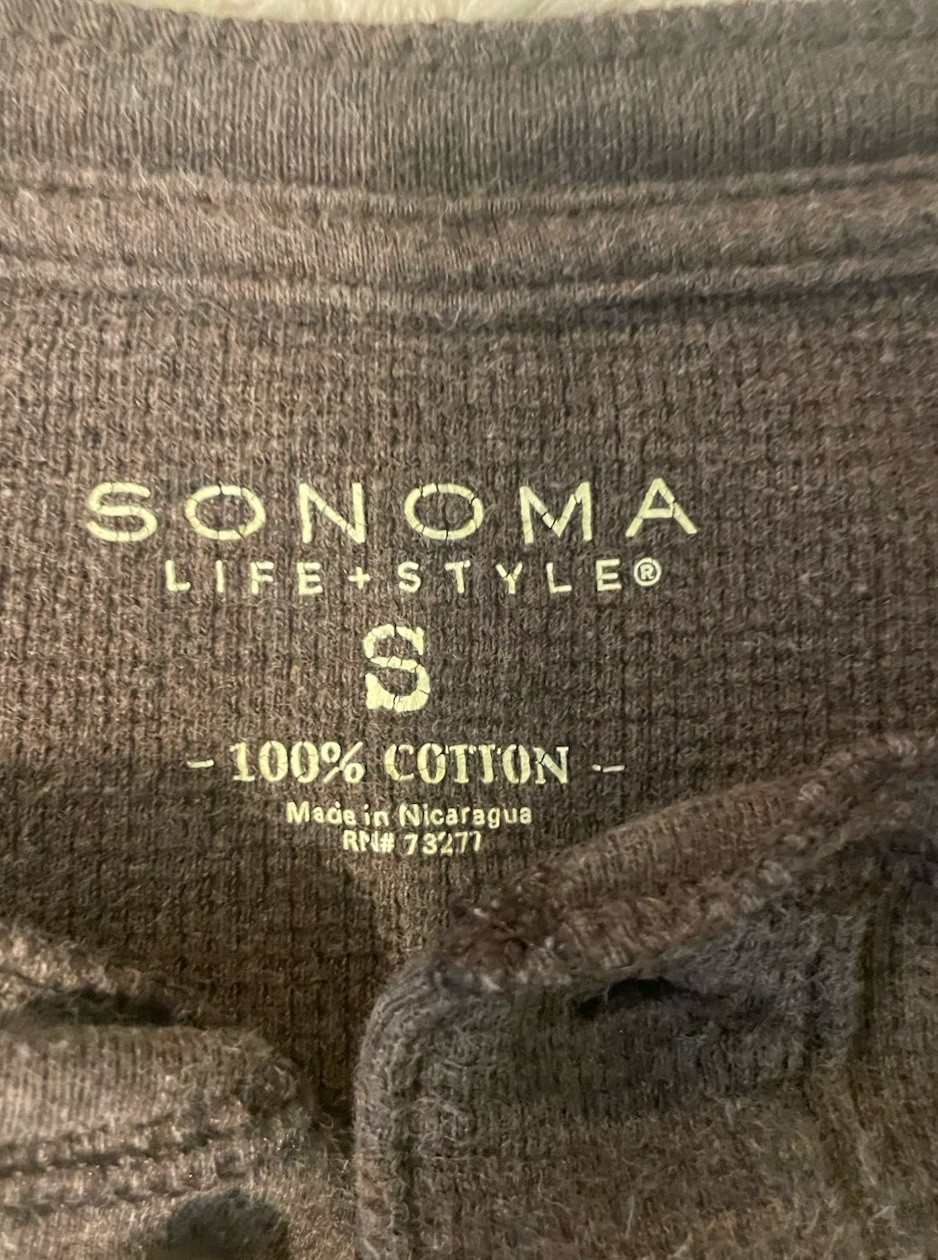 Sonoma Men’s Small Brown Long Sleeve Henley Shirt Waffle Knit Thermal Casual