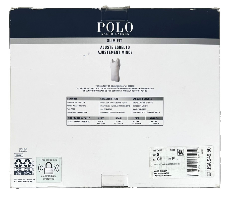 Polo Ralph Lauren 3 Pack Slim Fit 100% Cotton Tank Top Size S NWT $49.50