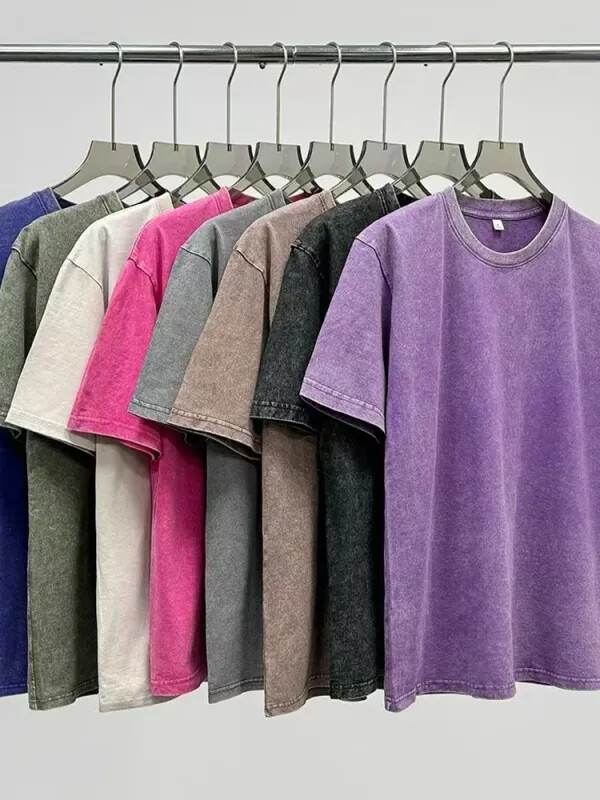 Summer Men’s Washed T-Shirts 230G Heavy Cotton Vintage Faded Color Oversized