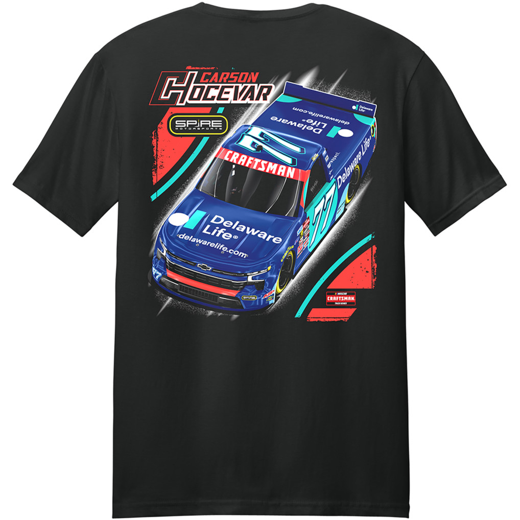Carson Hocevar #77 Delaware Life T Shirt Spire Motorsports NASCAR Tee