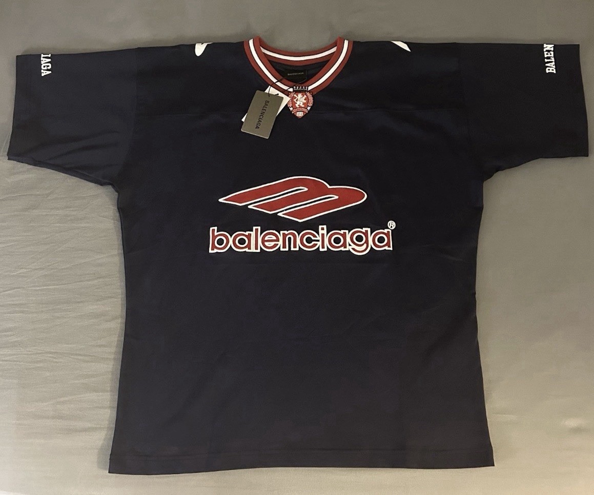 Balenciaga Men’s L Navy Logo Graphic Crew Neck Short Sleeve T-Shirt