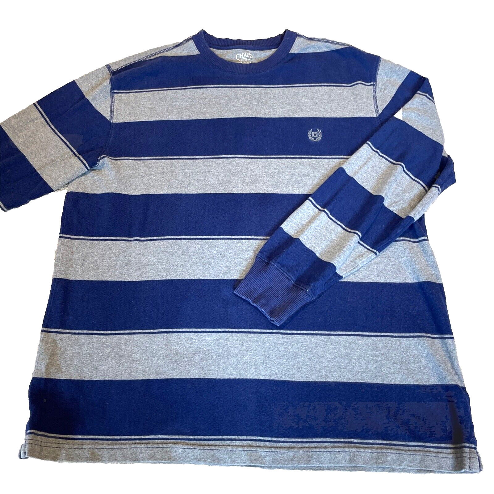 Ralph Lauren Chaps Mens Striped Pullover Size L Navy 100% Cotton Preppy Nautical