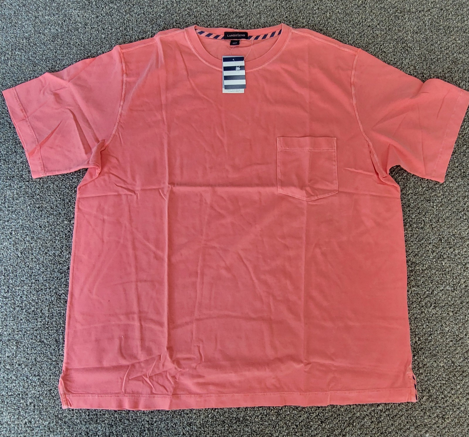Land’s End Men’s XL 46-48 Deep Coral Sea Wash Pocket T-Shirt New With Tags
