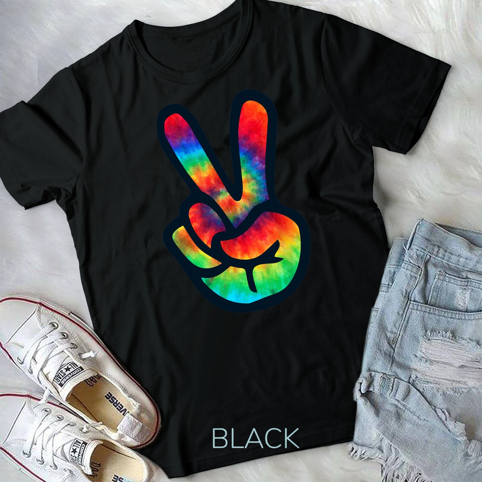 PEACE SIGN Hand Tie Dye T-Shirt – Hippies Christmas Unisex T-shirt