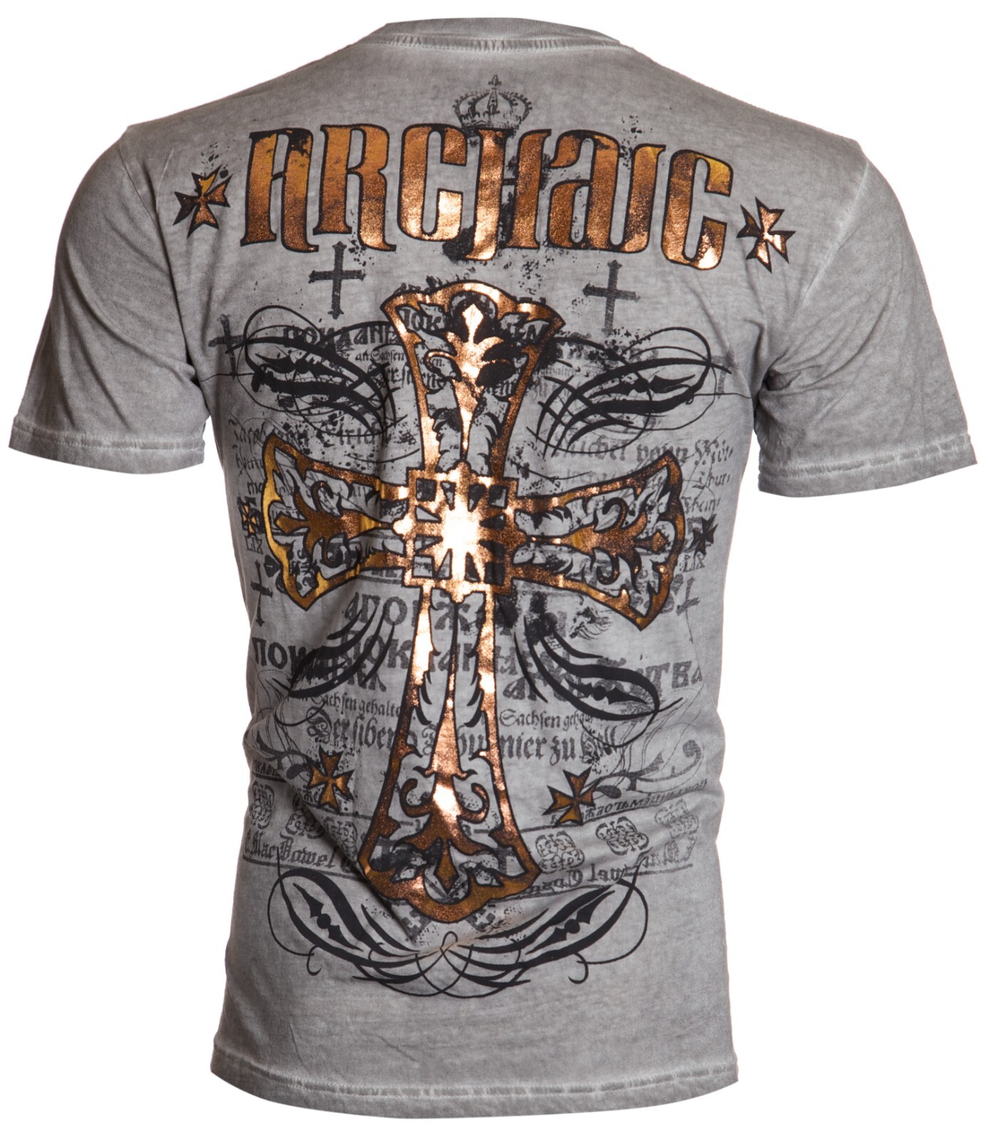 ARCHAIC by AFFLICTION Grey Oil Stain OTLEY Short Sleeve Slim Fit Y2K T-shirt NWT