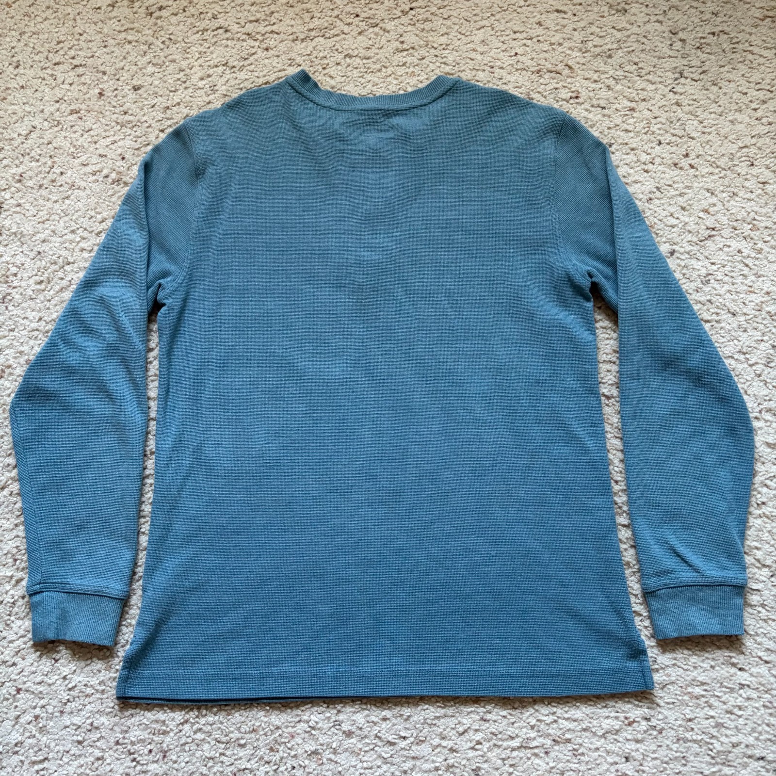 L.L. Bean 3 Button Waffle Knit Long Sleeve Henley Shirt Mens M Blue Slim 502225