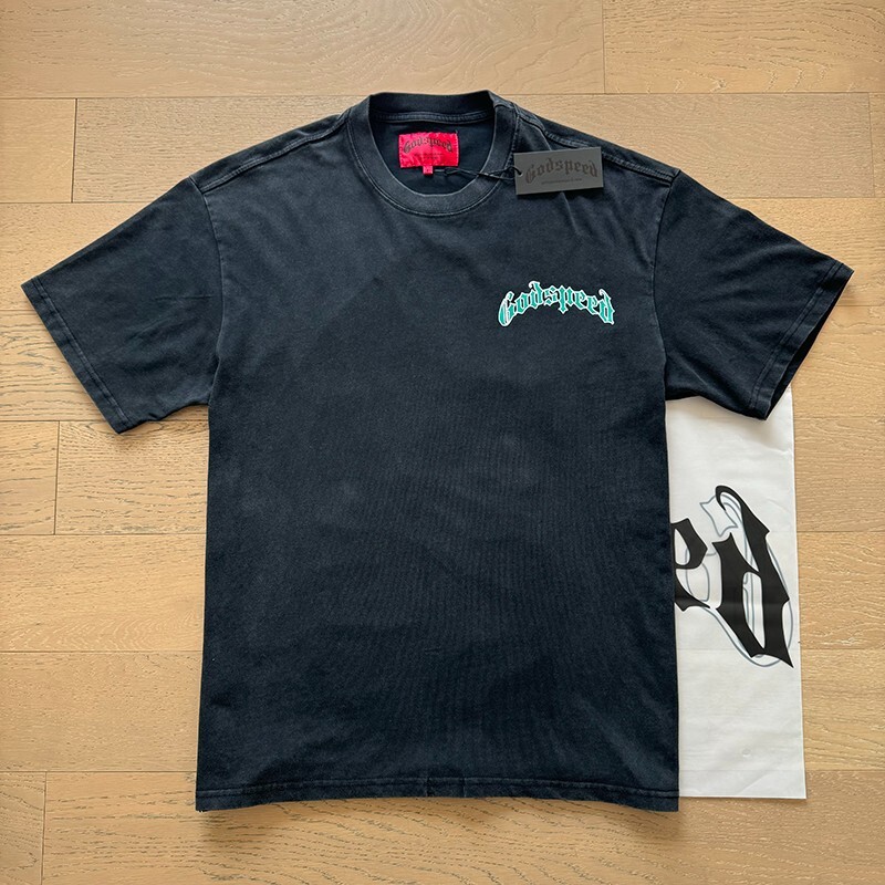 NEW Godspeed Masked Skull Print Logo tee men’s washed short sleeved T-shirt