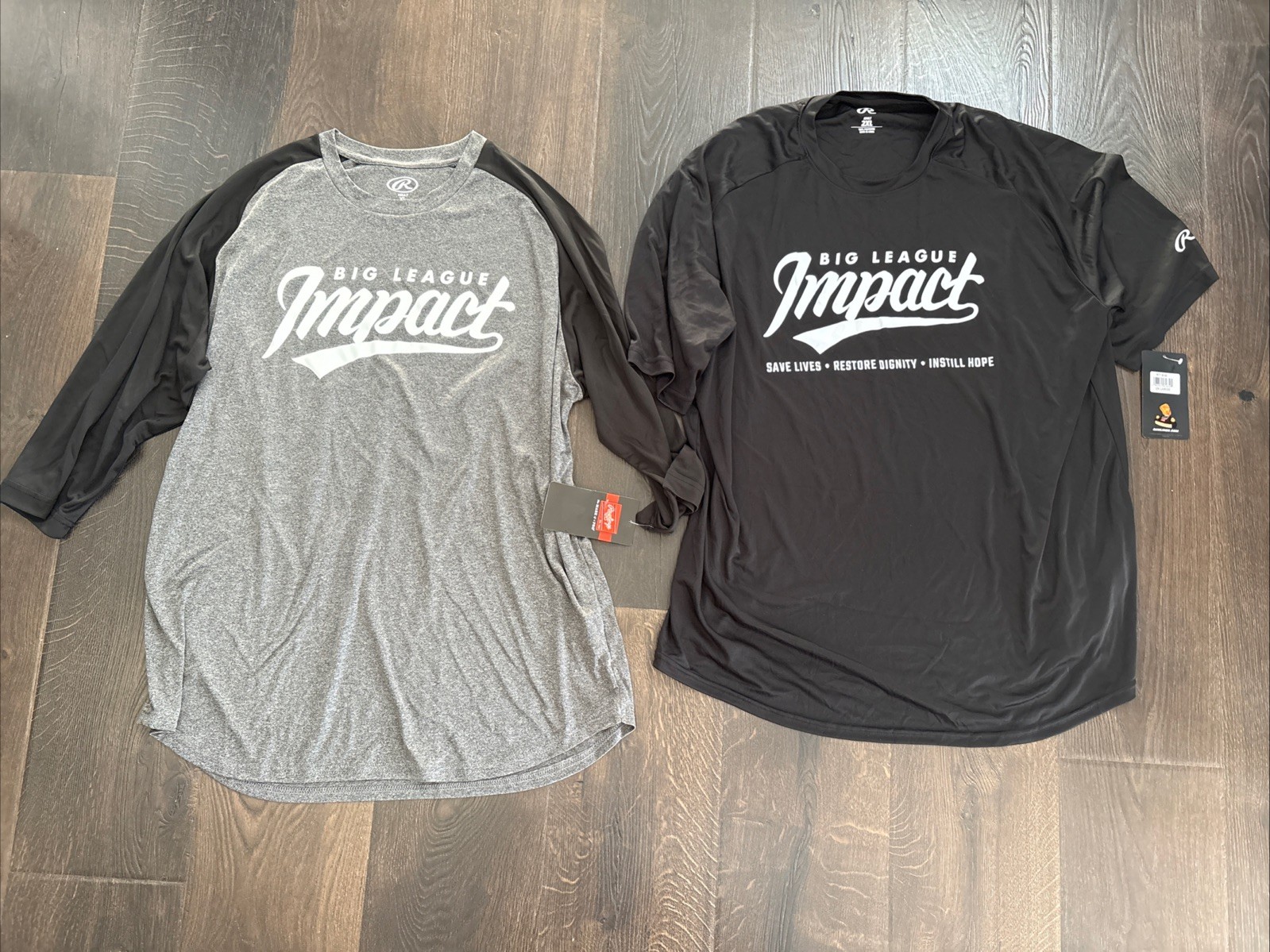 Lot of 2 Rawlings Athletic Shirts – 1 3/4 Sleeve, 1 Short Sleeve – Black