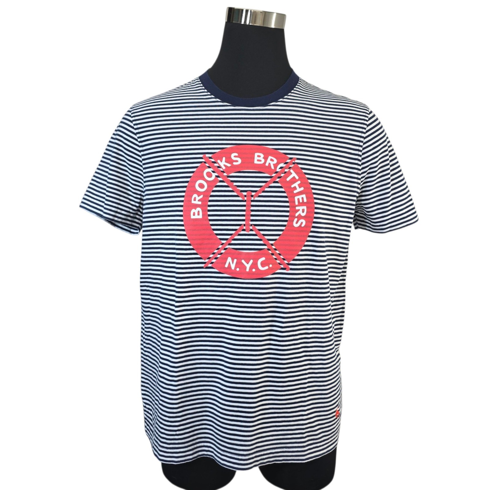 Brooks Brothers Mens L Striped Cotton T Shirt Graphic Short Sleeve Blue White