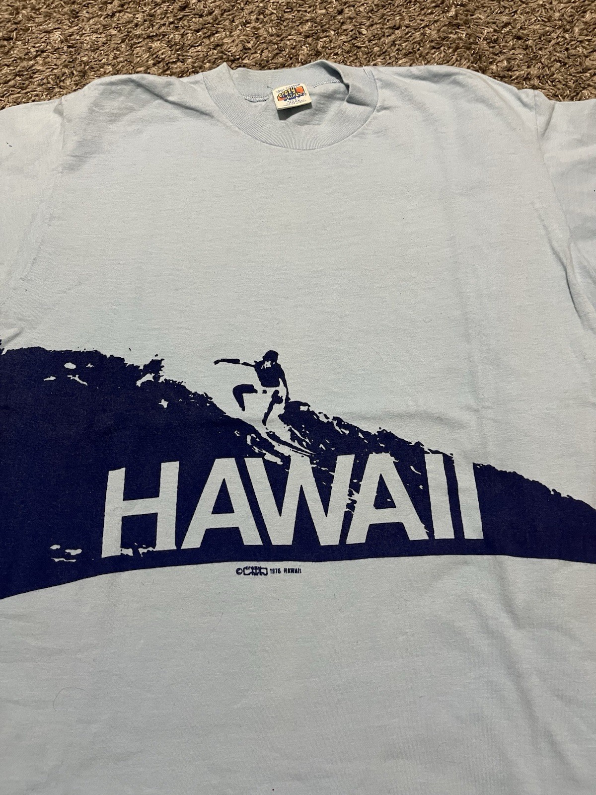 Vintage 1978 Single Stitch Hawaii Surfing Blue T Shirt Front And Back Print Sz L