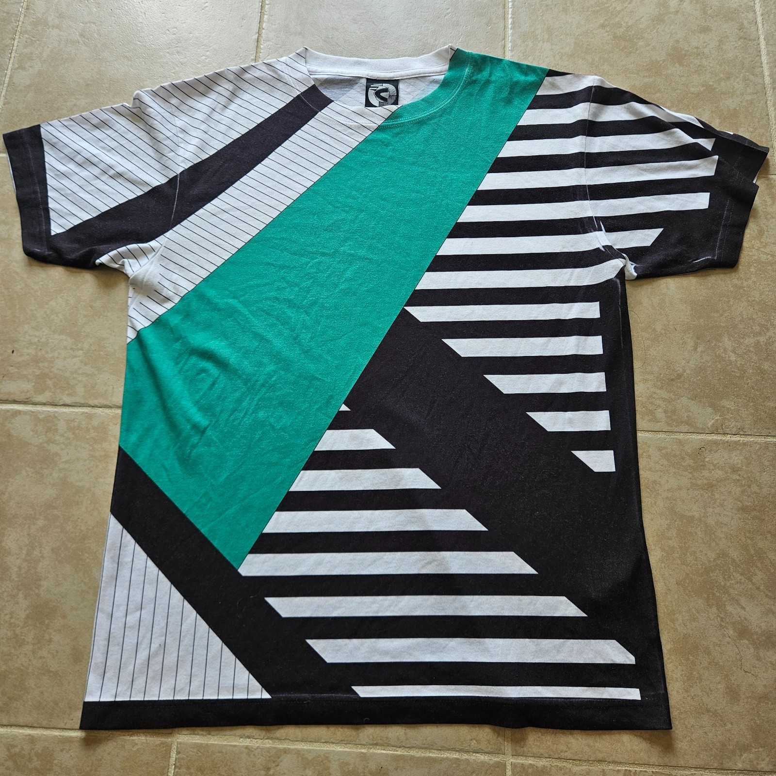 Original Crackage T Shirt Geometric Streetwear Green Black White Size Large L