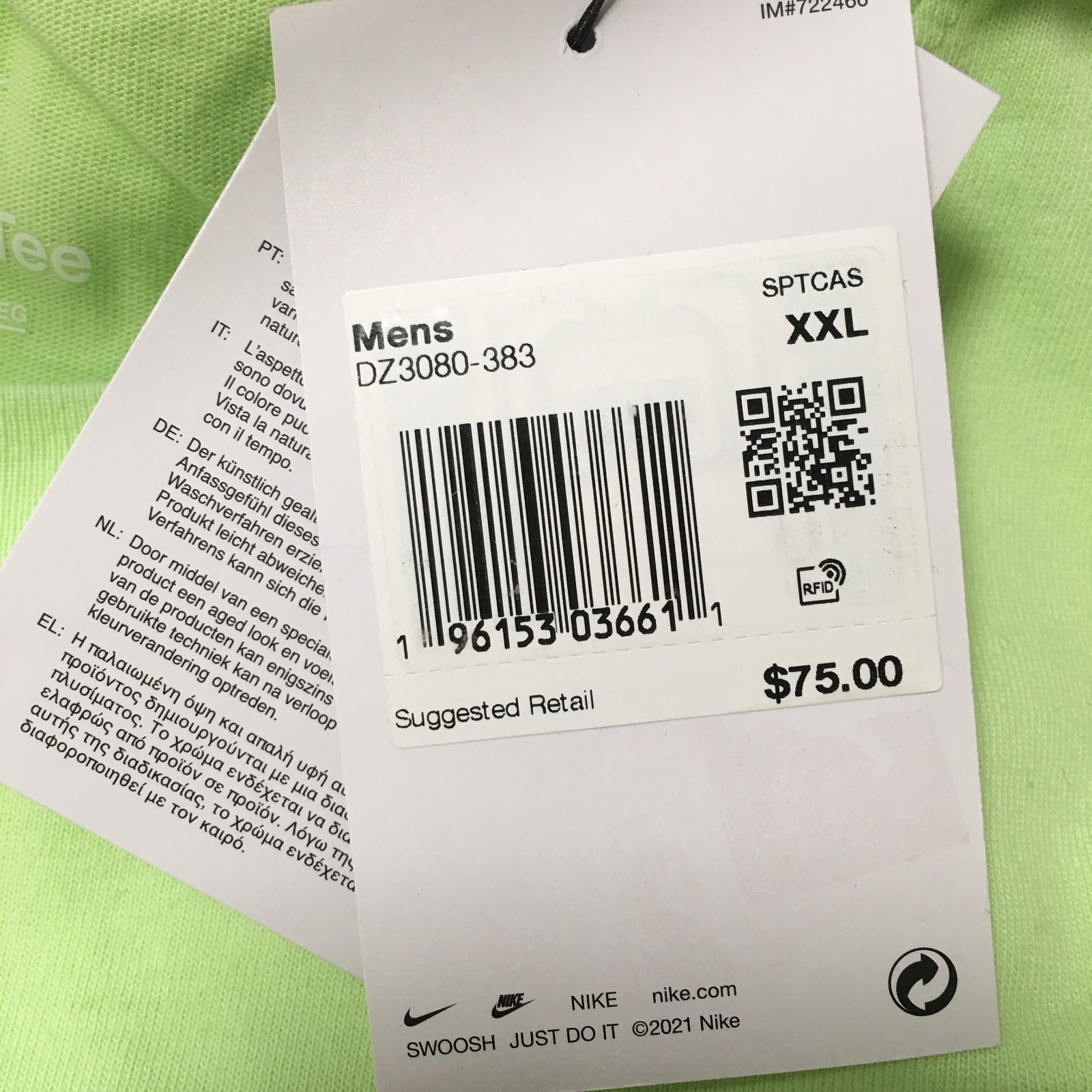 Nike Men’s Sportswear Max90 LongSleeve Cotton Tee Shirt DZ3080-383 Lime Size XXL