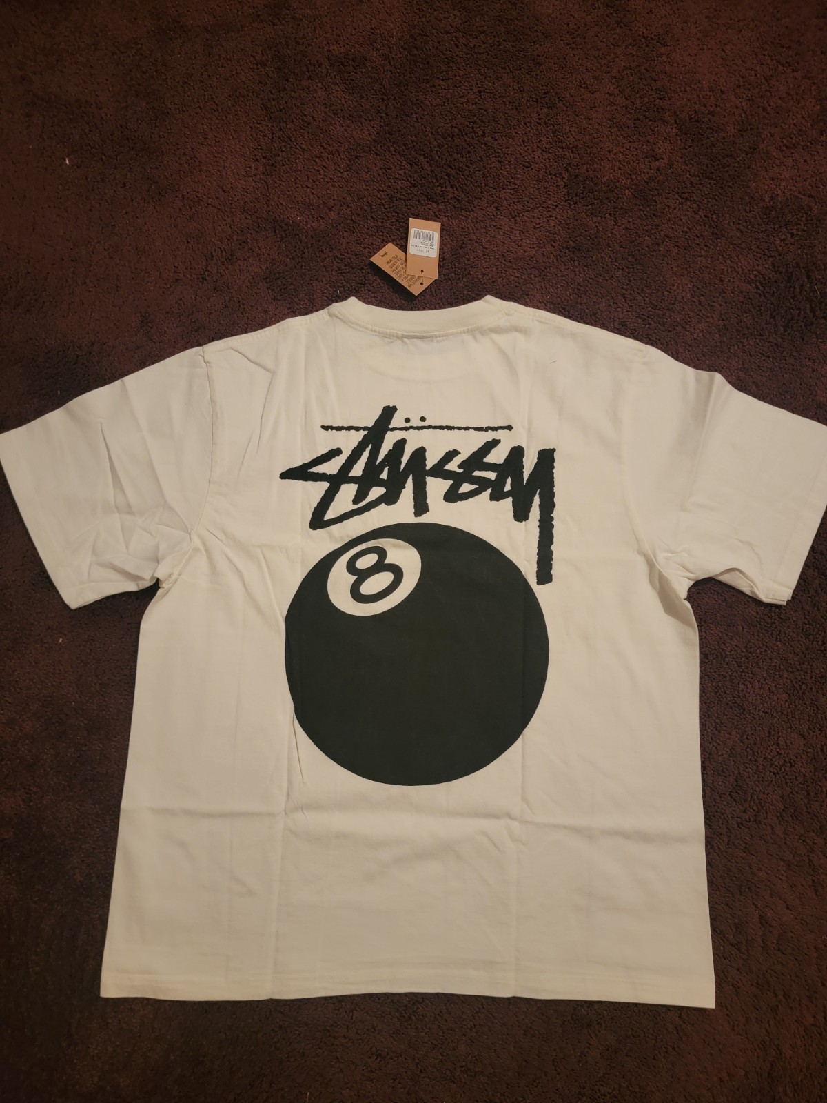 Stussy Men’s L White/Black 8 Ball Graphic Crew Neck Short Sleeve Tee