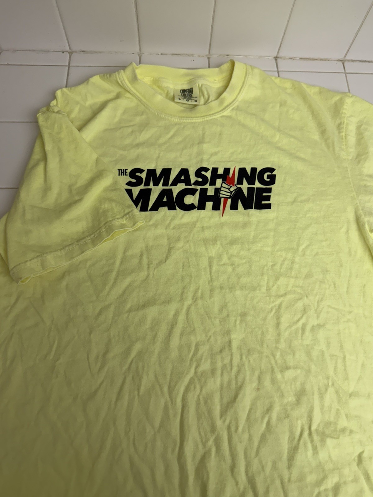 The Smashing Machine T Shirt A24 IMAX NEW PROMO Size L Large Yellow Neon RARE