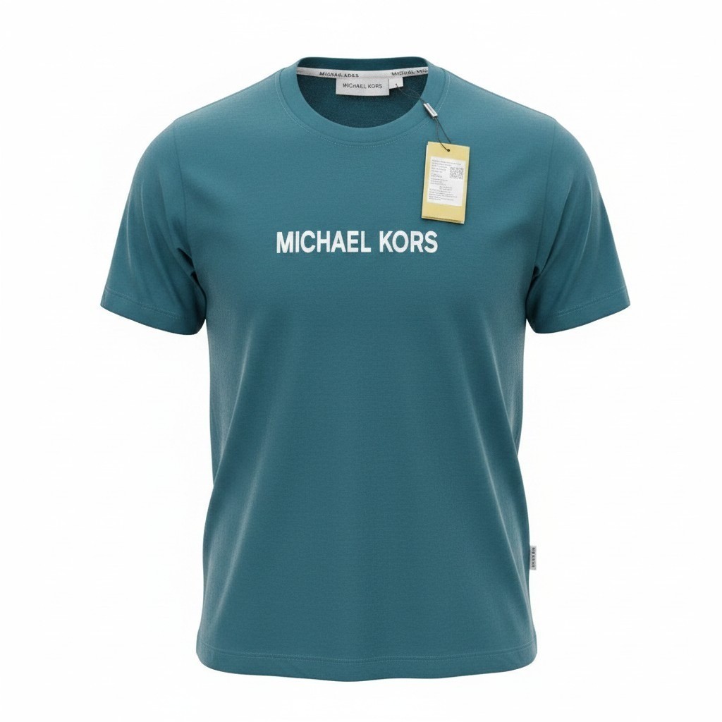 Michael Kors Mens Peacock Blue Graphic Wave Logo T-Shirt M NEW
