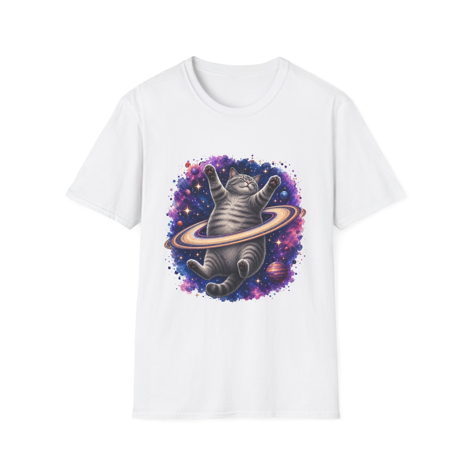 Grey Tabby Cat Space T-Shirt | Cosmic Cat Lover Gift