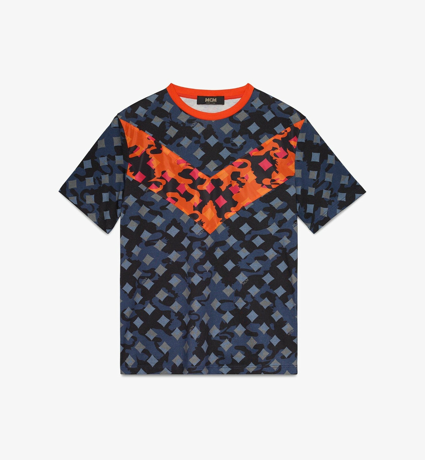 $310 MCM Mens Blue/Gray Cotton Orange Nylon Stripe Camo Lion T-shirt MHT9AMM12VG