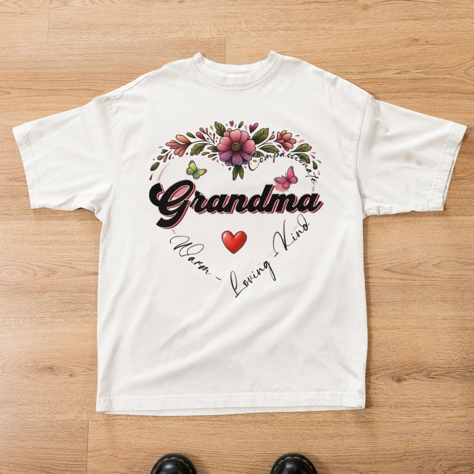Grandma Heart T-Shirt Compassionate Loving Kind Floral Gift Tee