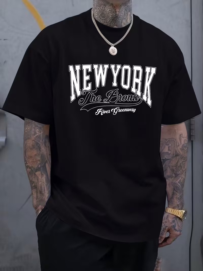 Mens New York Letter Print T Shirt Casual Short Sleeve Crew Neck Summer Tee Top