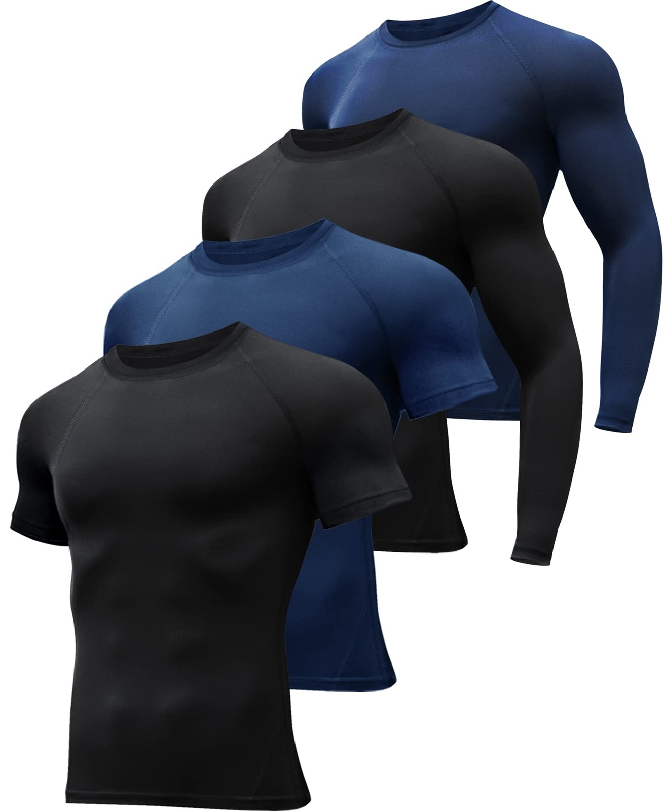 4 Pack Workout Compression Shirts Men Long/Short Sleeve Rash Guard Athletic U…