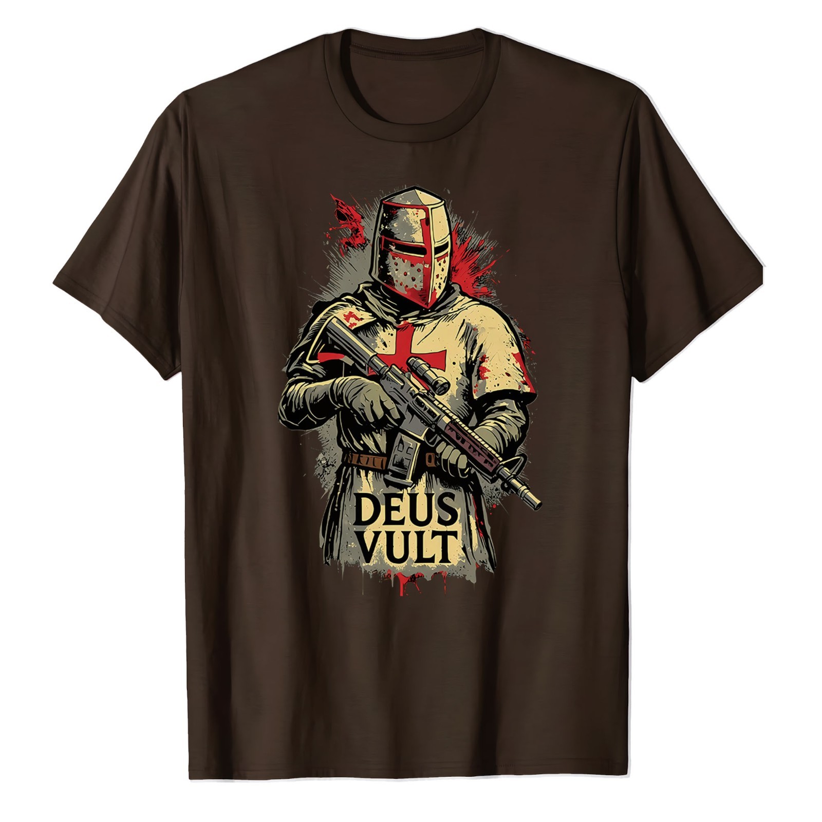 Deus Vult Knight Templar Crusades T-Shirt Crusader Gun Soldier Veteran Warrior