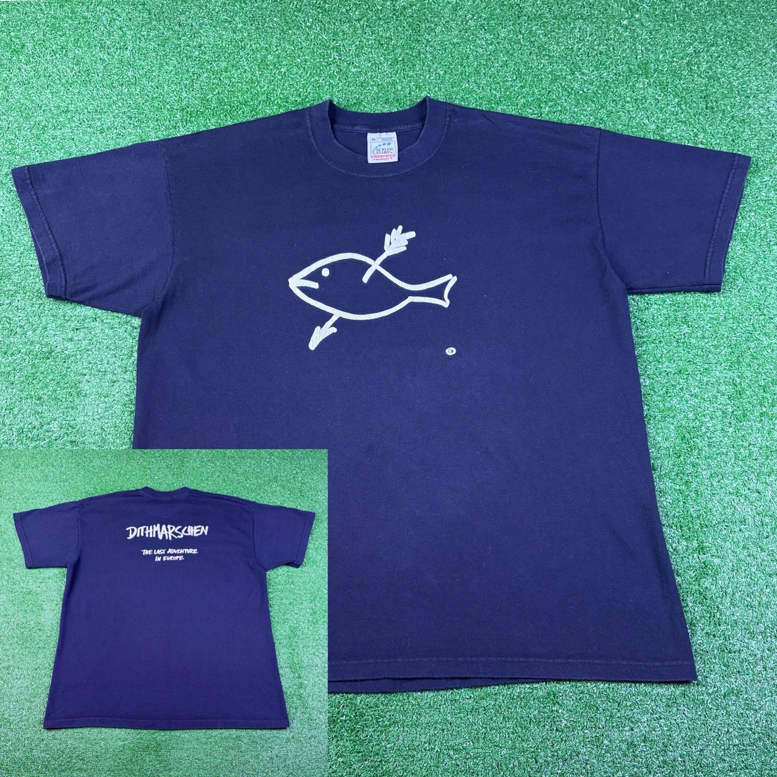 Vintage 90s Dithmarschen Germany Europe Fish Arrow Logo Black Shirt Men’s XL