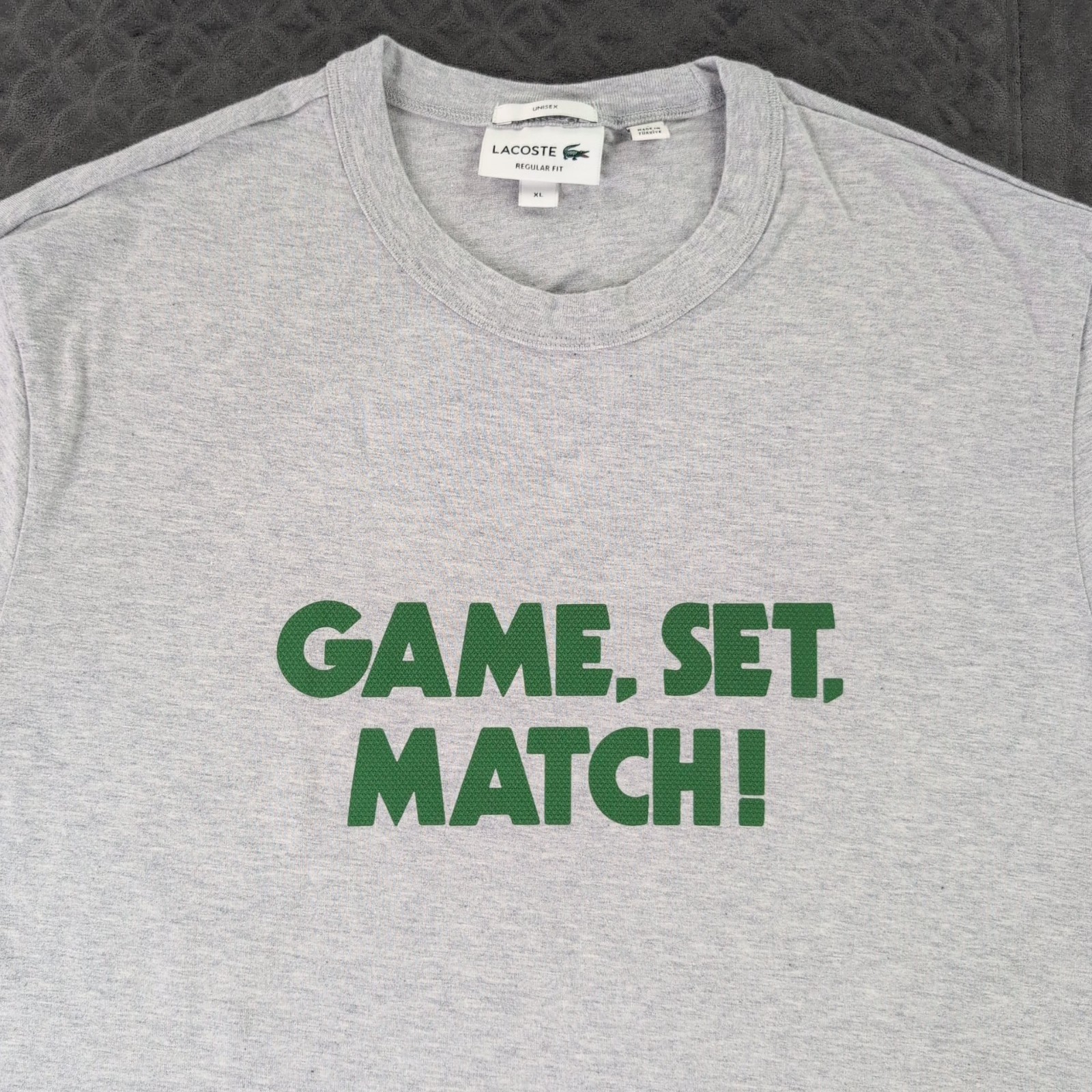 Lacoste T Shirt Game Set Match Tennis Gray Short Sleeve Unisex Adult XL