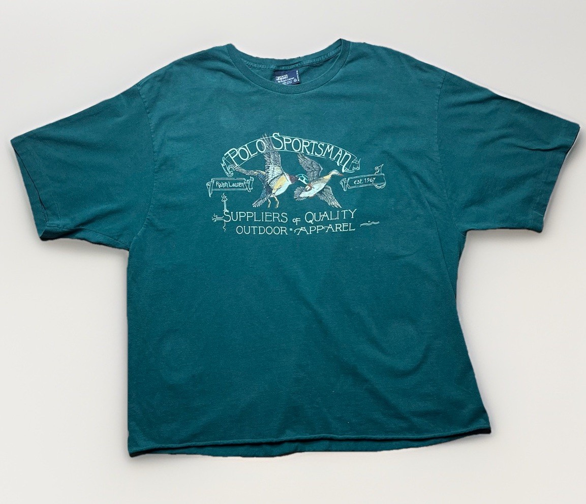 Vintage Polo Ralph Lauren Sportsman Duck Hunting T Shirt XL USA Made 90s Green