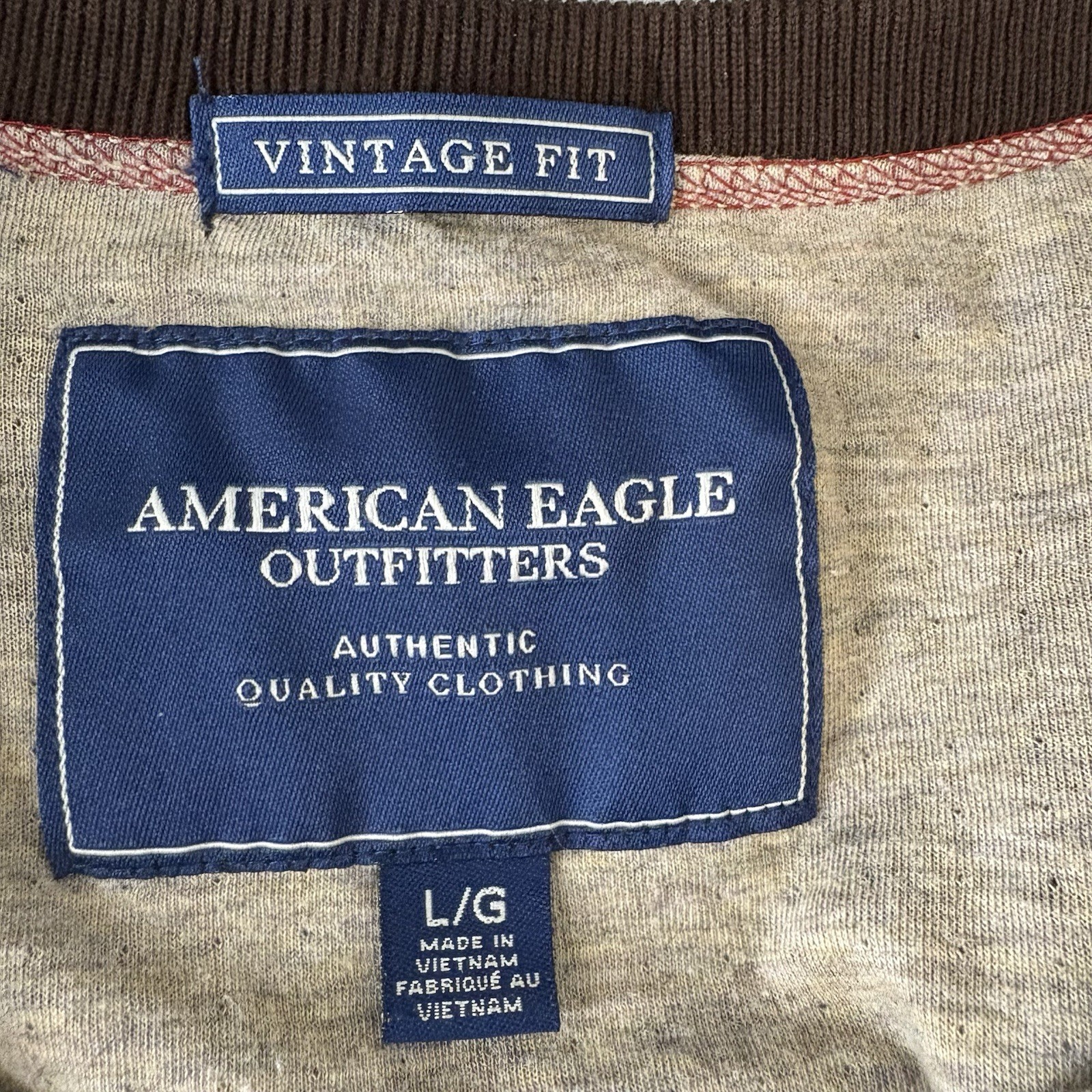Y2K American Eagle Mens Logo Henley Shirt L Double Lined Retro Buttons Preppy