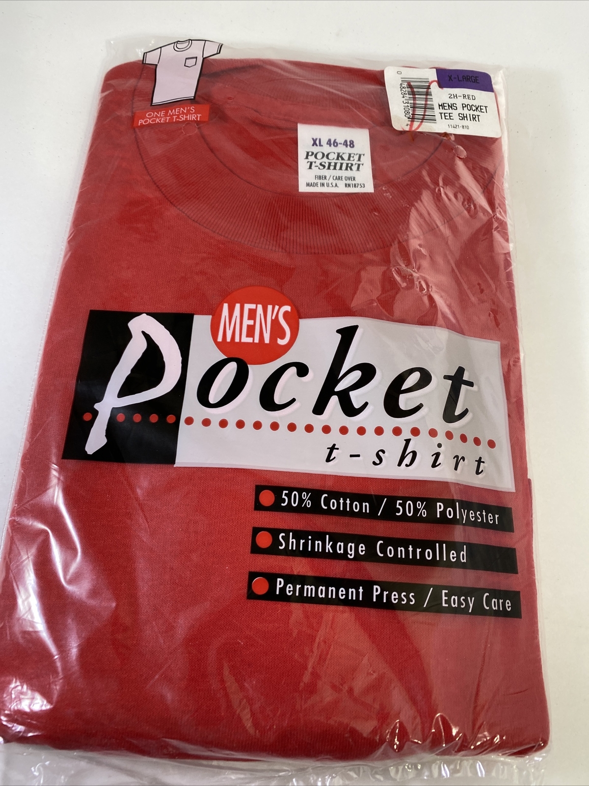 Kmart Pocket T-Shirt Mens XL Red New Vintage 90s Made in USA Cotton Blend Tee