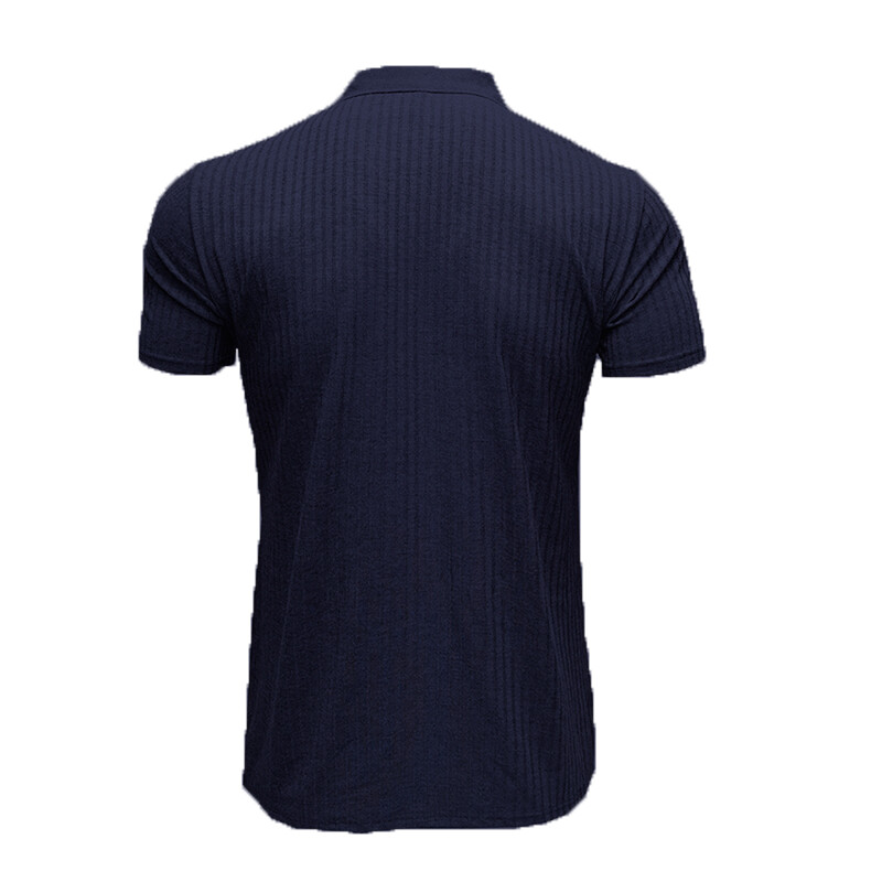 Men Ribbed Muscle Stretch Slim Fit Short Sleeve T-Shirt Summer Collar Casual Top