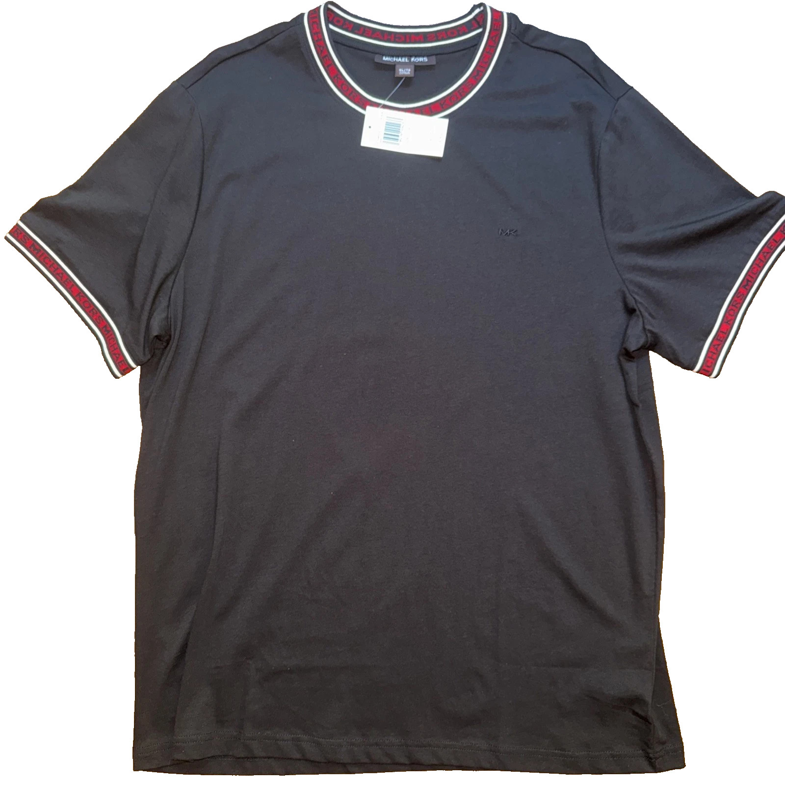 NWT Michael Kors Men’s Black Short Sleeve T Shirt Logo Trim & Embroidered Logo L