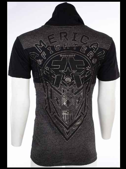 AMERICAN FIGHTER Black Silver Foil RUTLEDGE Athletic Graphic Hoodie T-shirt NWT