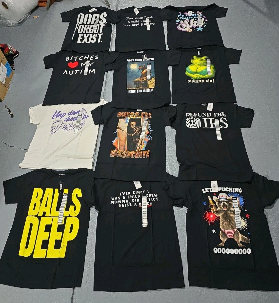 Spencer’s Graphic T-Shirt 12pc Lot SZ Med JESUS AUSTISM Slut LET’S GO IRS (S1A)