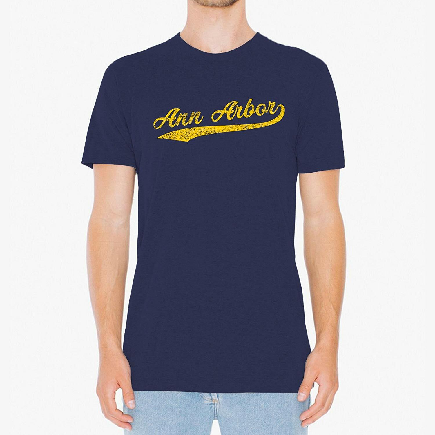 Ann Arbor City Baseball Script – Michigan Pride Triblend T Shirt – Vintage Navy