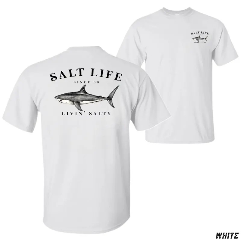 Salt Life Livin’ Salty Shark T-Shirt Offshore Fishing Graphic Tee