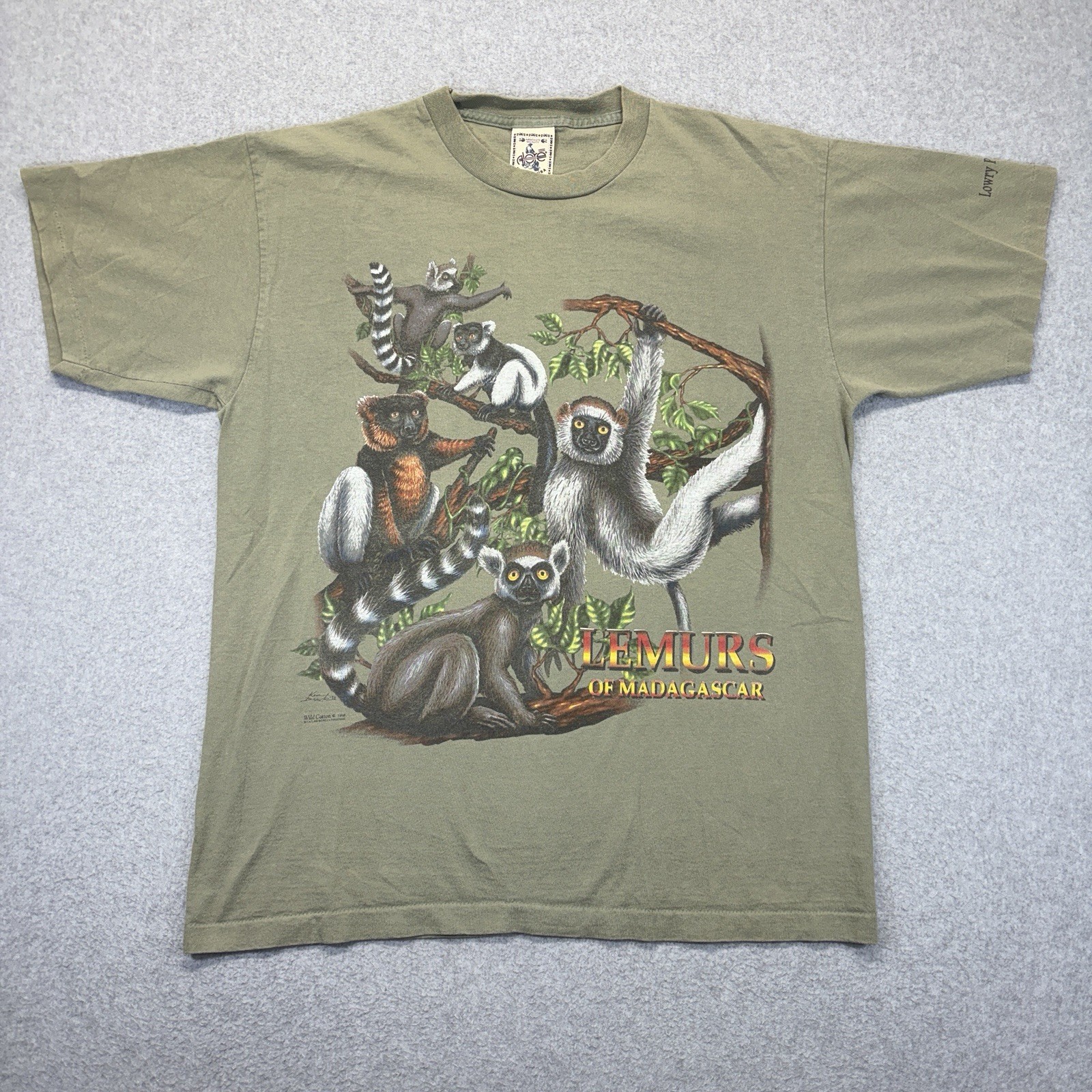 Vintage 1998 Lemurs of Madagascar T-Shirt Men’s L Green Single Stitch USA